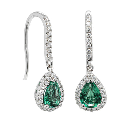 18ct White Gold 1.12ct Emerald & Diamond Mini Sierra Earrings-Earrings-Walker & Hall