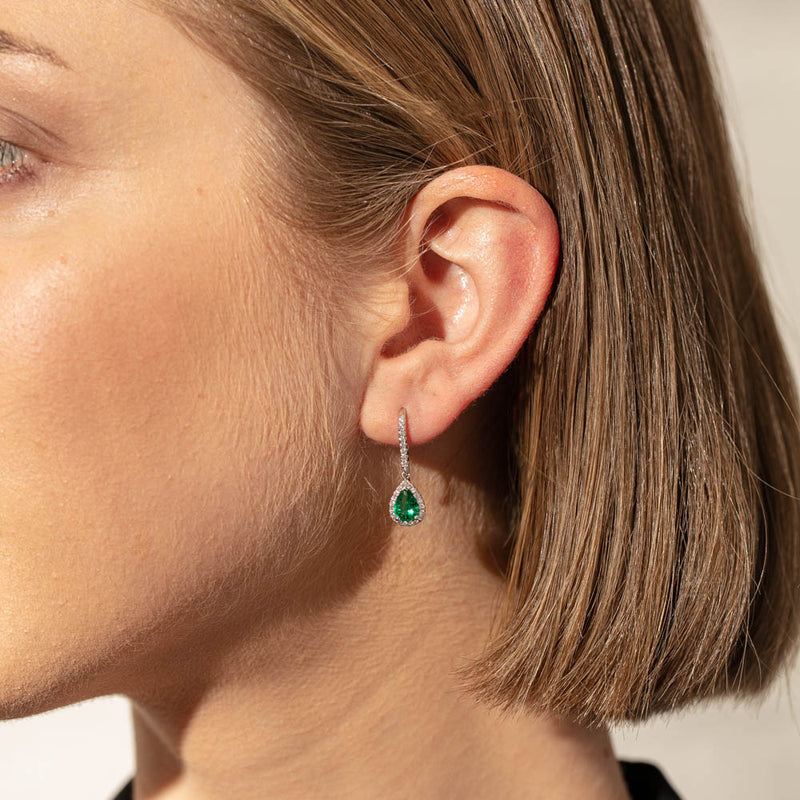 18ct White Gold 1.12ct Emerald & Diamond Mini Sierra Earrings-Earrings-Walker & Hall