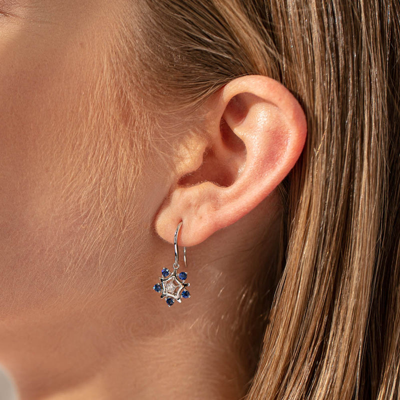 18ct White Gold .86ct Sapphire & Diamond Earrings-Earrings-Walker & Hall