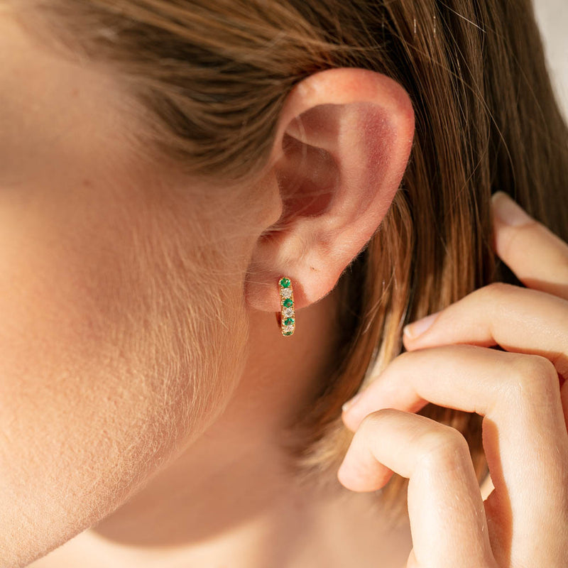 18ct Yellow Gold Emerald & Diamond Meridien Earrings-Earrings-Walker & Hall