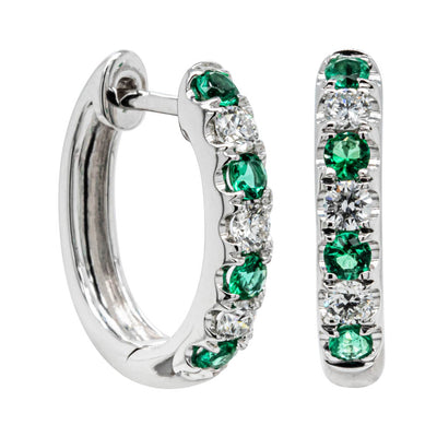 18ct White Gold Emerald & Diamond Meridien Earrings-Earrings-Walker & Hall