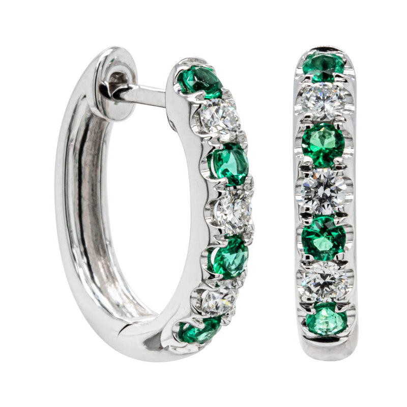18ct White Gold Emerald & Diamond Meridien Earrings-Earrings-Walker & Hall