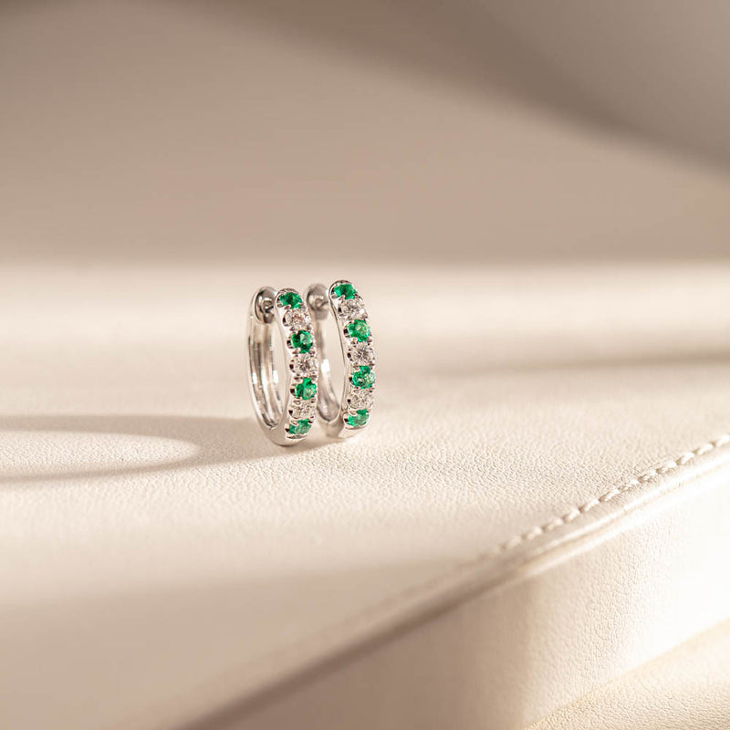 18ct White Gold Emerald & Diamond Meridien Earrings-Earrings-Walker & Hall