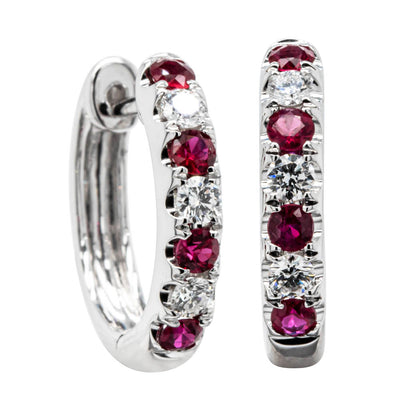 18ct White Gold Ruby & Diamond Meridien Earrings-Earrings-Walker & Hall