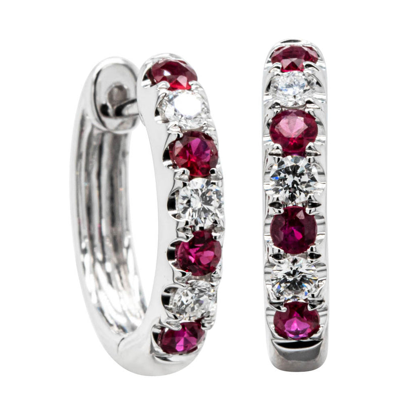 18ct White Gold Ruby & Diamond Meridien Earrings-Earrings-Walker & Hall