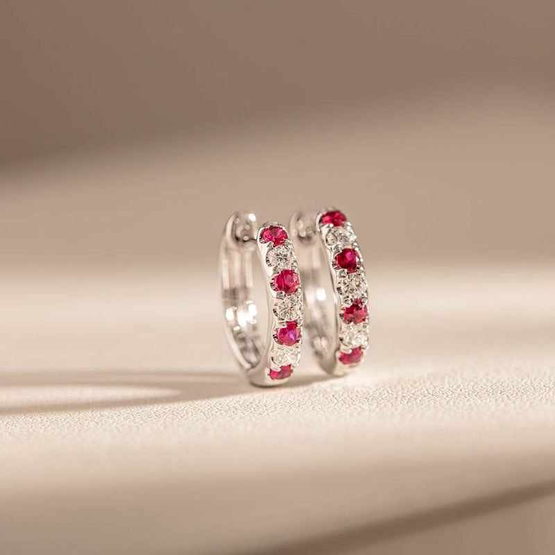 18ct White Gold Ruby & Diamond Meridien Earrings-Earrings-Walker & Hall