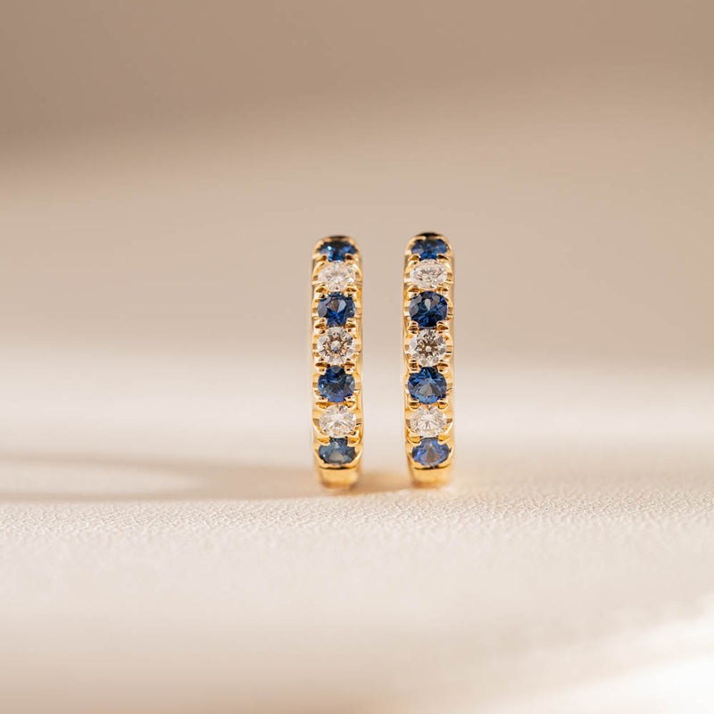 18ct Yellow Gold Sapphire & Diamond Meridien Earrings-Earrings-Walker & Hall