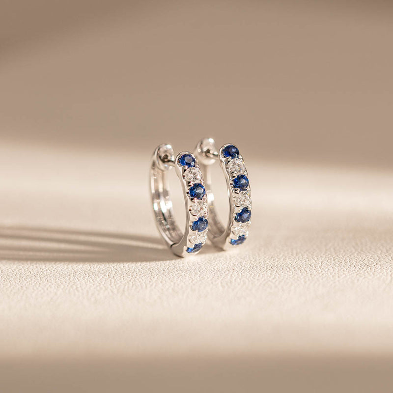 18ct White Gold Sapphire & Diamond Meridien Earrings-Earrings-Walker & Hall