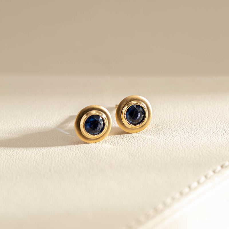 18ct Yellow Gold Sapphire Windsor Stud Earrings-Earrings-Walker & Hall