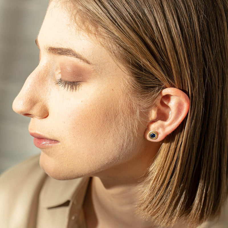 18ct Yellow Gold Sapphire Windsor Stud Earrings-Earrings-Walker & Hall