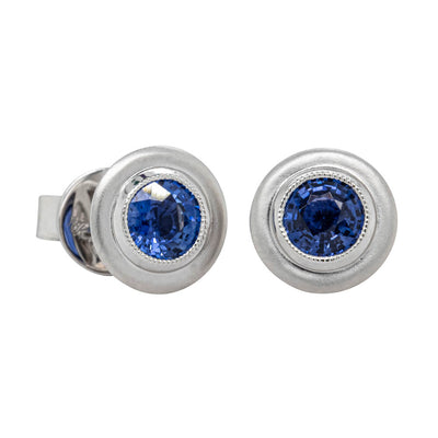 18ct White Gold Sapphire Windsor Stud Earrings-Earrings-Walker & Hall