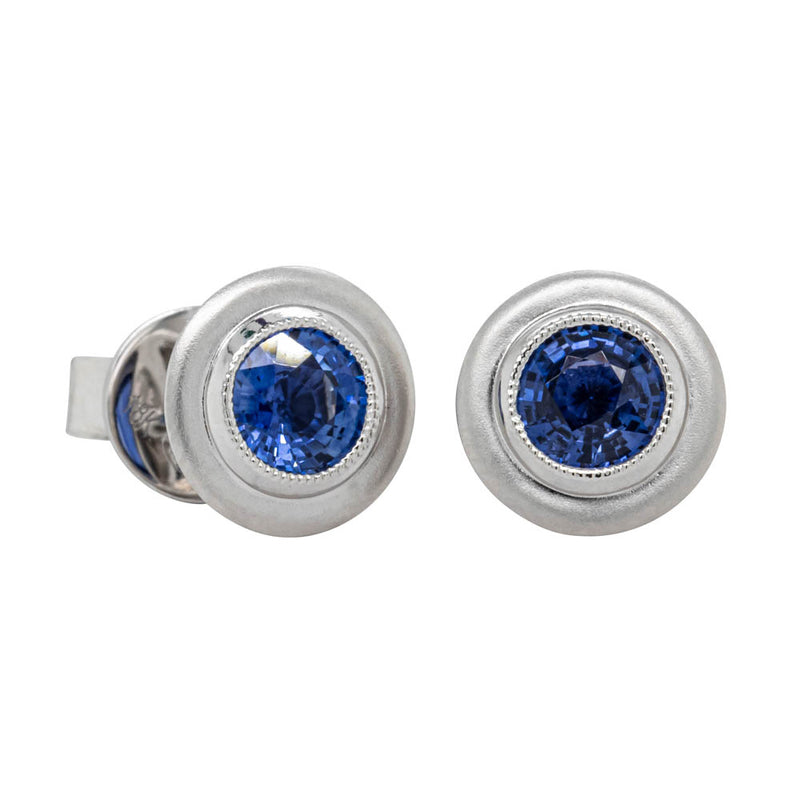 18ct White Gold Sapphire Windsor Stud Earrings-Earrings-Walker & Hall