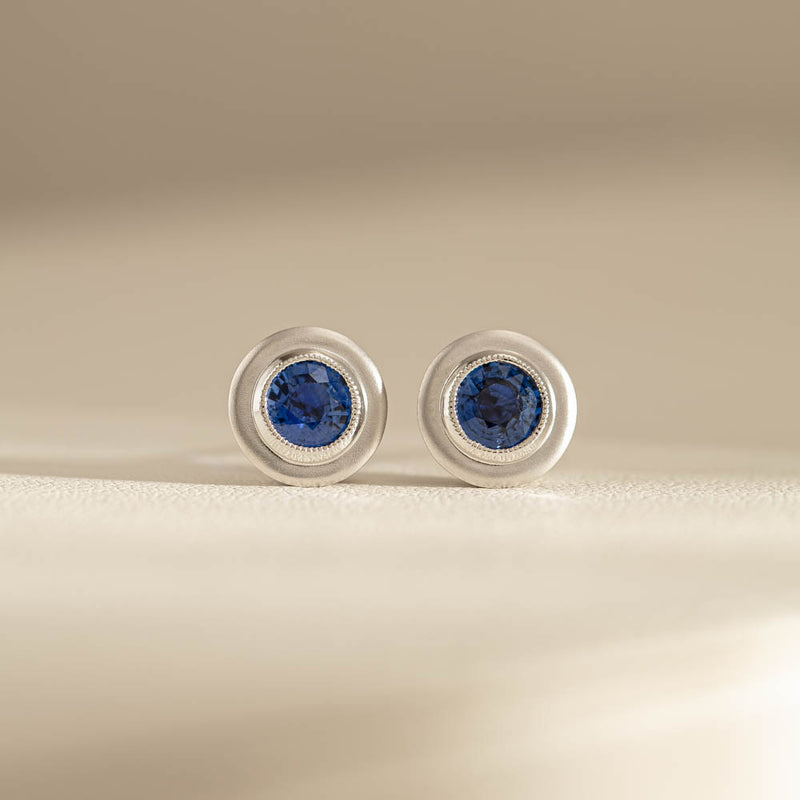 18ct White Gold Sapphire Windsor Stud Earrings-Earrings-Walker & Hall
