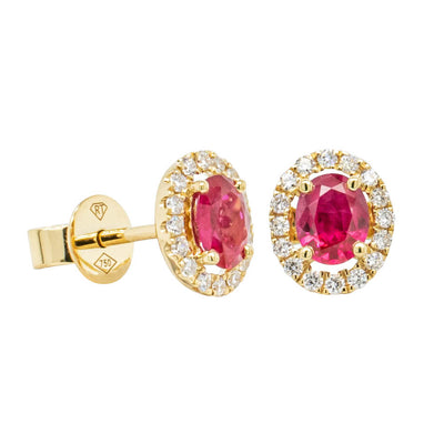 18ct Yellow Gold Ruby & Diamond Earrings-Earrings-Walker & Hall