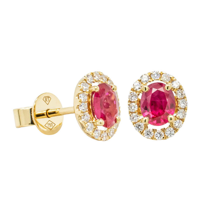 18ct Yellow Gold Ruby & Diamond Earrings-Earrings-Walker & Hall