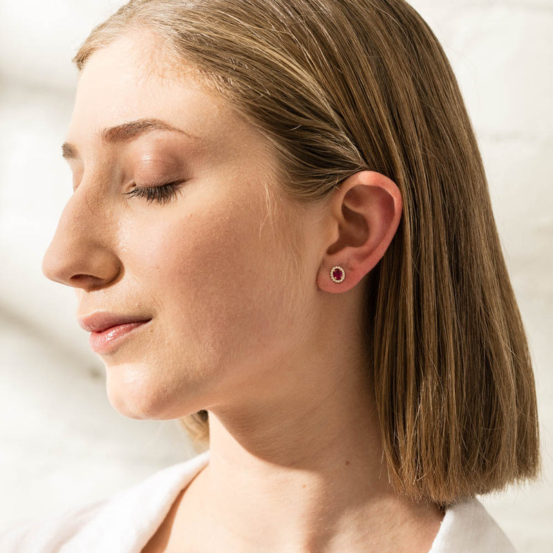 18ct Yellow Gold Ruby & Diamond Earrings-Earrings-Walker & Hall