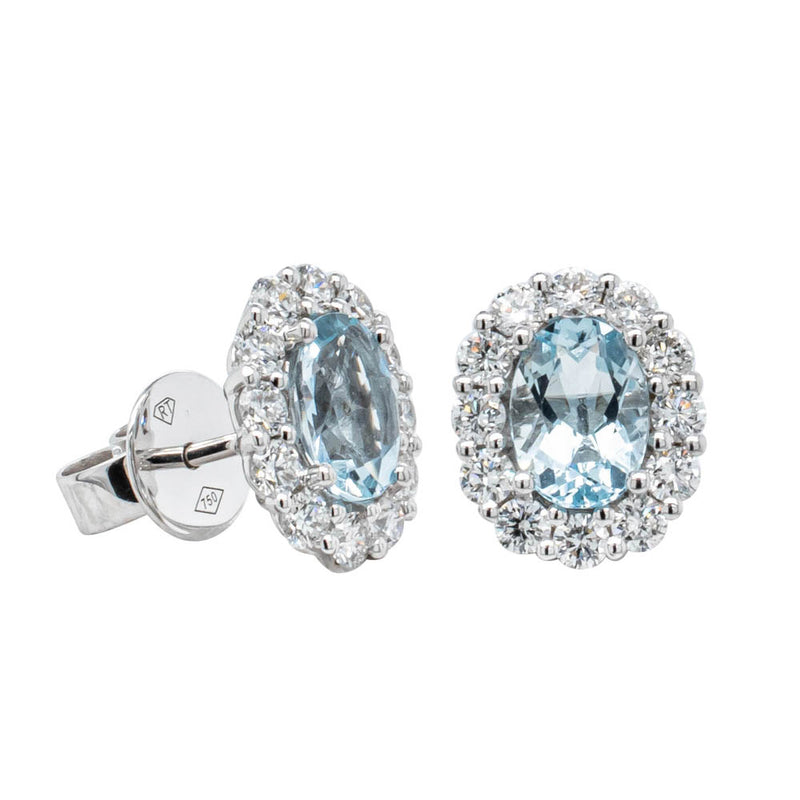 18ct White Gold Aquamarine & Diamond Earrings-Earrings-Walker & Hall