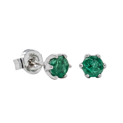 18ct White Gold Emerald Stud Earrings-Earrings-Walker & Hall