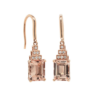 18ct Rose Gold 4.32ct Morganite & Diamond Maya Earrings-Earrings-Walker & Hall