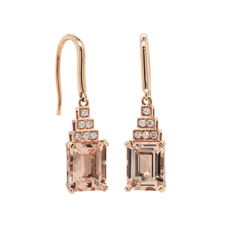18ct Rose Gold 4.32ct Morganite & Diamond Maya Earrings-Earrings-Walker & Hall