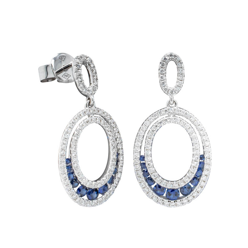 18ct White Gold .49ct Sapphire & Diamond Drop Earrings-Earrings-Walker & Hall