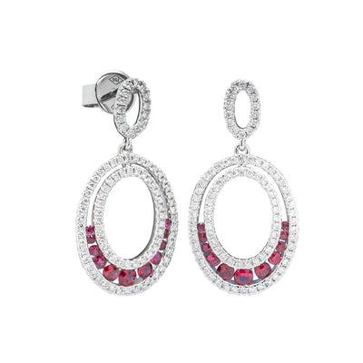 18ct White Gold .50ct Ruby & Diamond Drop Earrings-Earrings-Walker & Hall