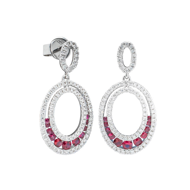 18ct White Gold .50ct Ruby & Diamond Drop Earrings-Earrings-Walker & Hall