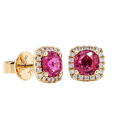 18ct Yellow Gold 2.00ct Ruby & Diamond Peony Stud Earrings-Earrings-Walker & Hall