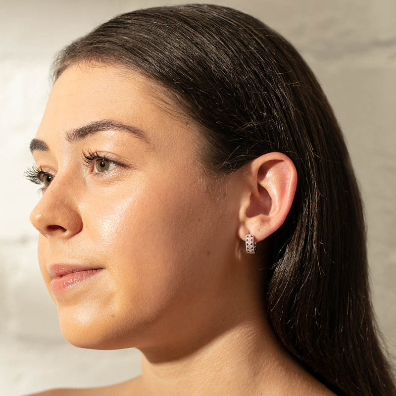 18ct White Gold Ruby & Diamond Honour Hoop Earrings-Earrings-Walker & Hall