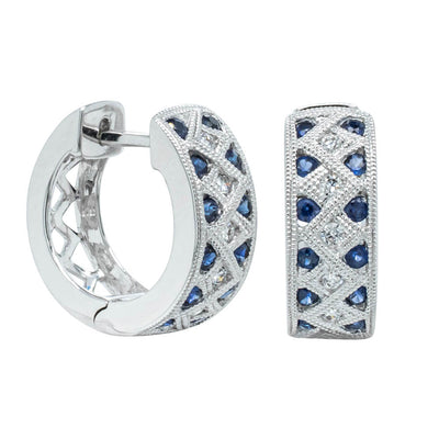 18ct White Gold Sapphire & Diamond Honour Hoop Earrings-Earrings-Walker & Hall