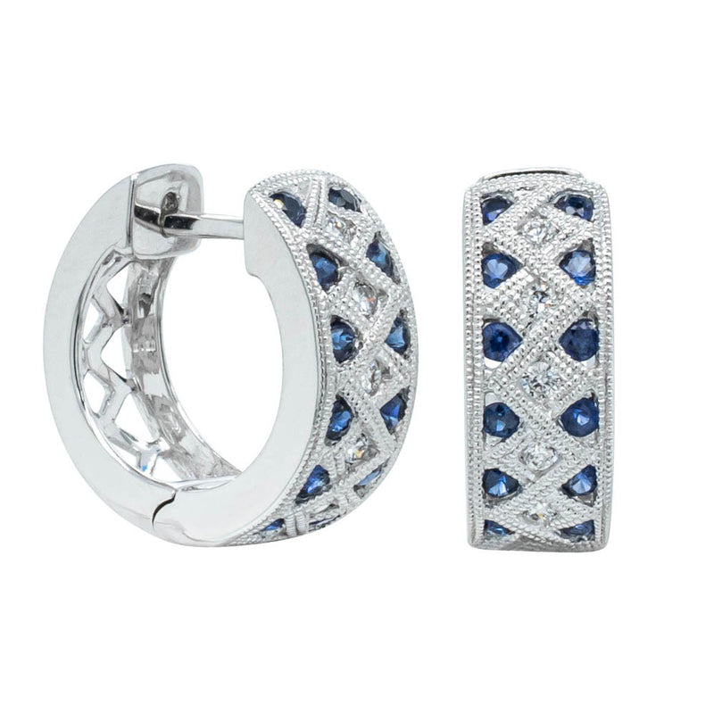 18ct White Gold Sapphire & Diamond Honour Hoop Earrings-Earrings-Walker & Hall