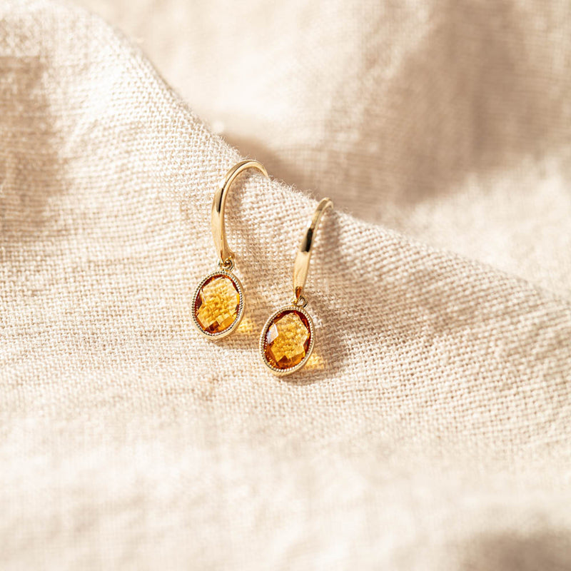 9ct Yellow Gold Citrine Elderflower Earrings-Earrings-Walker & Hall