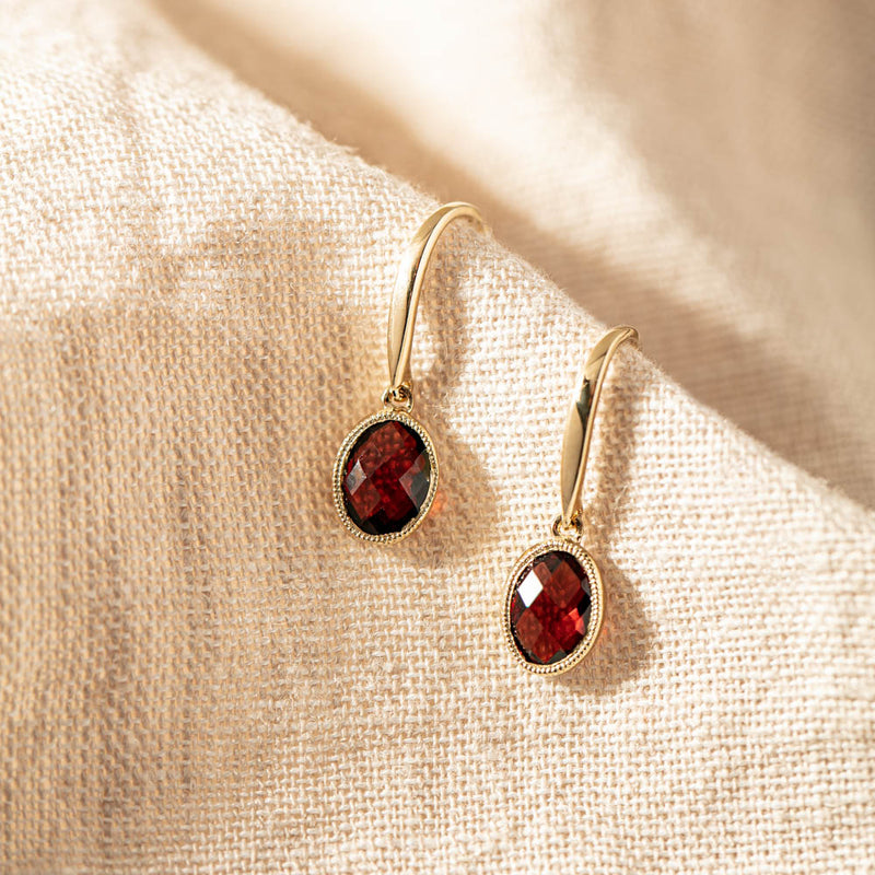 9ct Yellow Gold Garnet Saffron Earrings-Earrings-Walker & Hall