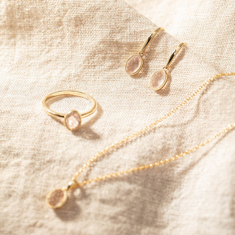 9ct Yellow Gold Rose Quartz Rosehip Earrings-Earrings-Walker & Hall