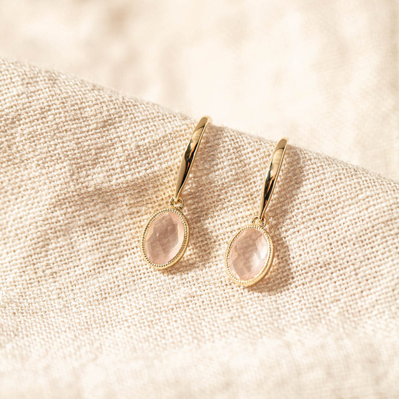 9ct Yellow Gold Rose Quartz Rosehip Earrings-Earrings-Walker & Hall