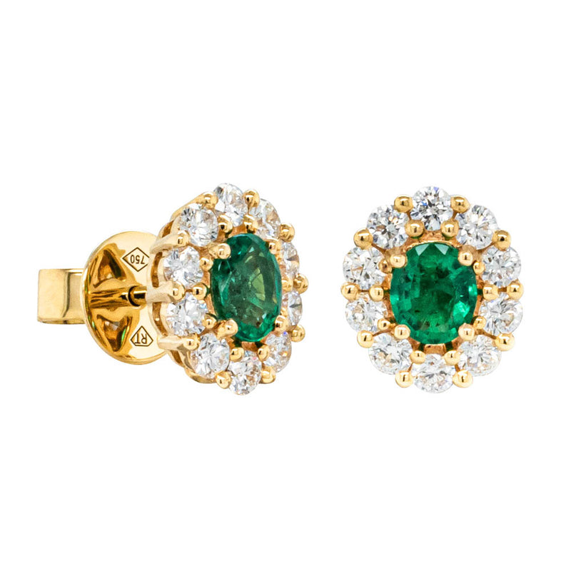 18ct Yellow Gold Emerald & Diamond Earrings-Earrings-Walker & Hall