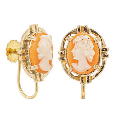 Deja Vu 9ct Yellow Gold Cameo Screw On Earrings-Earrings-Walker & Hall