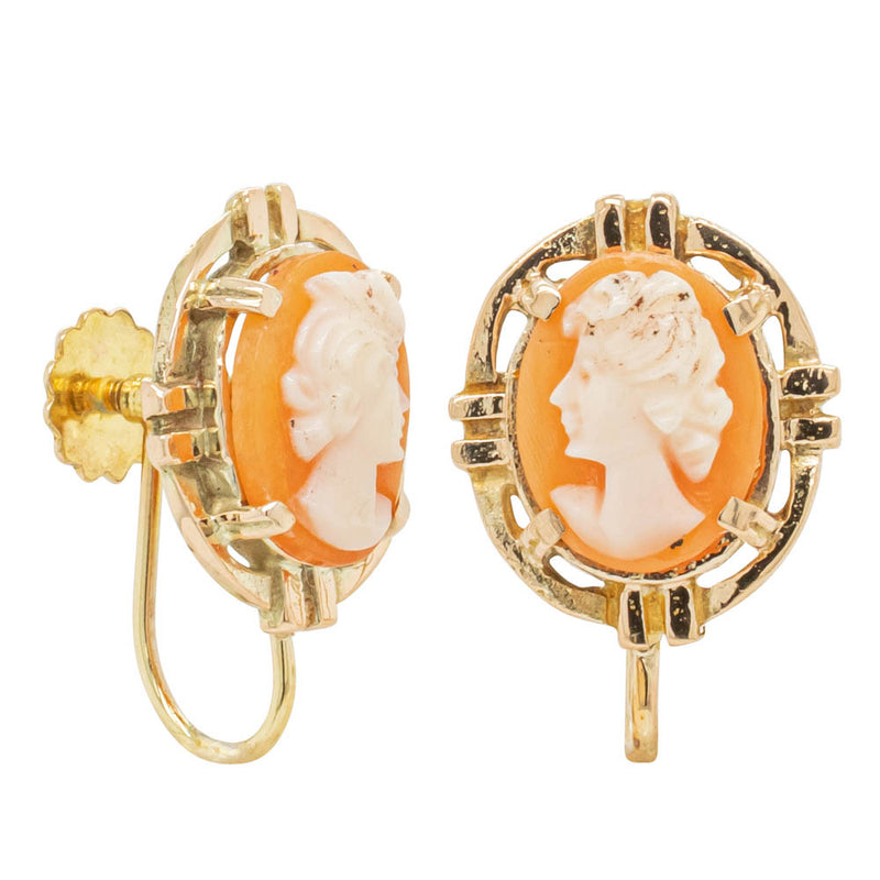 Deja Vu 9ct Yellow Gold Cameo Screw On Earrings-Earrings-Walker & Hall