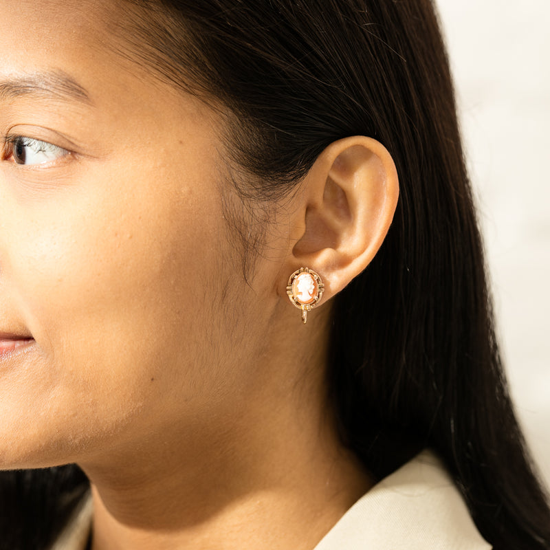 Deja Vu 9ct Yellow Gold Cameo Screw On Earrings-Earrings-Walker & Hall