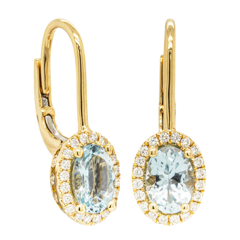 18ct Yellow Gold Aquamarine & Diamond Mini Sierra Earrings-Earrings-Walker & Hall