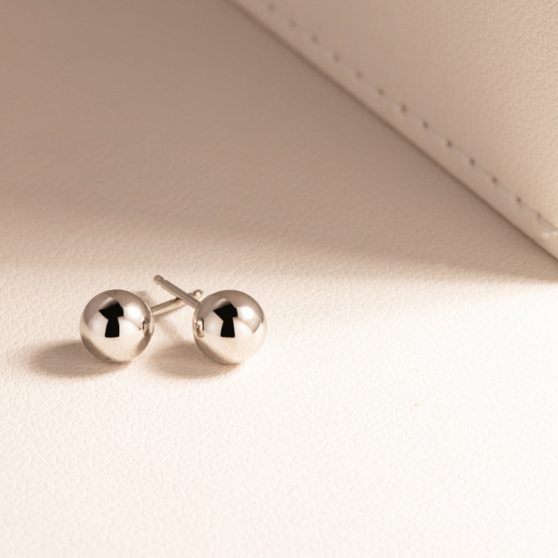 9ct White Gold 5mm Ball Stud Earrings-Earrings-Walker & Hall