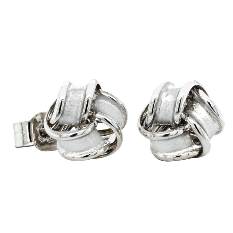 9ct White Gold Ribbon Knot Stud Earrings-Earrings-Walker & Hall