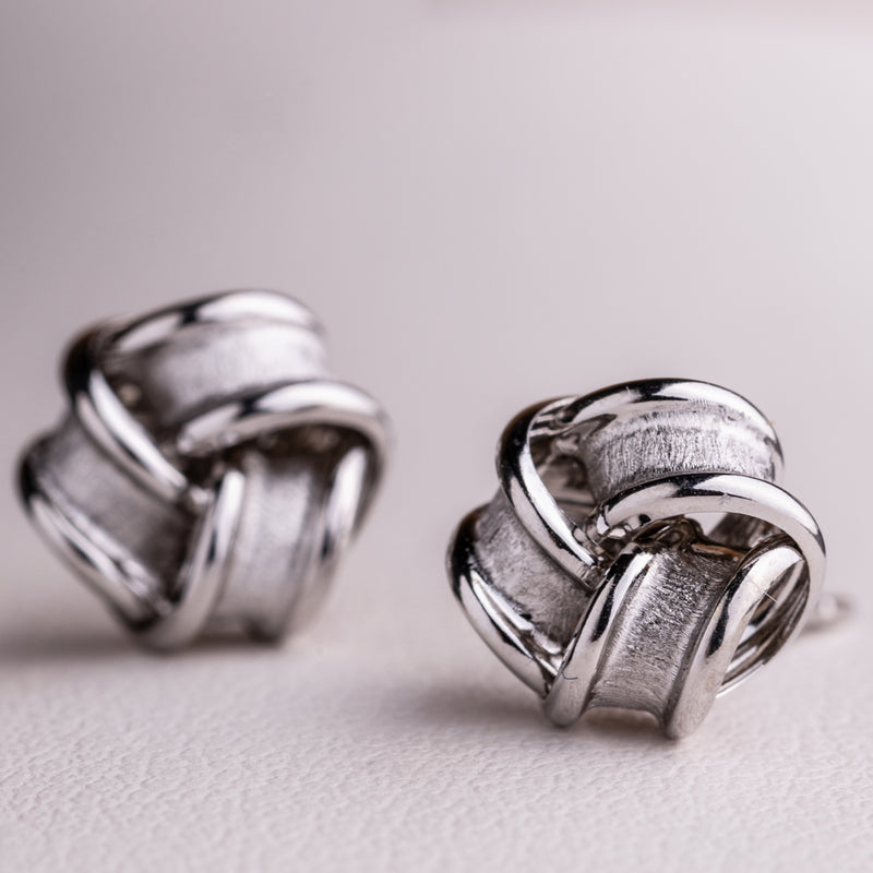 9ct White Gold Ribbon Knot Stud Earrings-Earrings-Walker & Hall