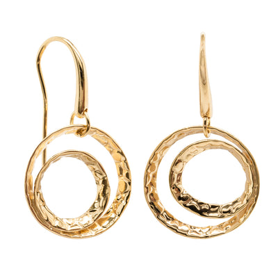 14ct Yellow Gold Textured Circle Hook Earrings-Earrings-Walker & Hall