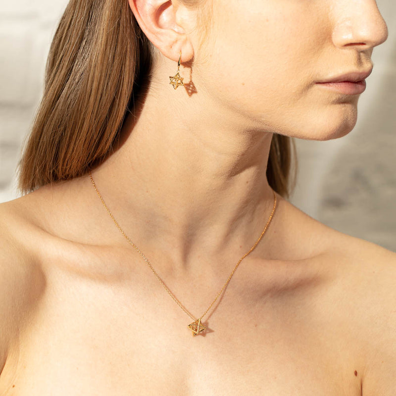 18ct Yellow Gold Merkaba Star Earrings-Earrings-Walker & Hall