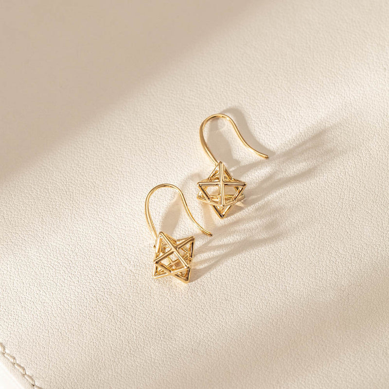 18ct Yellow Gold Merkaba Star Earrings-Earrings-Walker & Hall