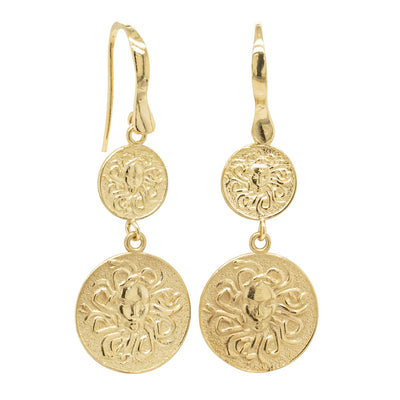 14ct Yellow Gold Medusa Drop Earrings-Earrings-Walker & Hall