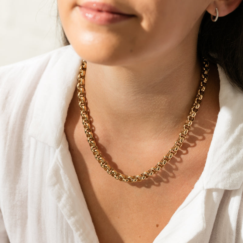 9ct Yellow Gold Round Belcher Necklace-Necklace-Walker & Hall