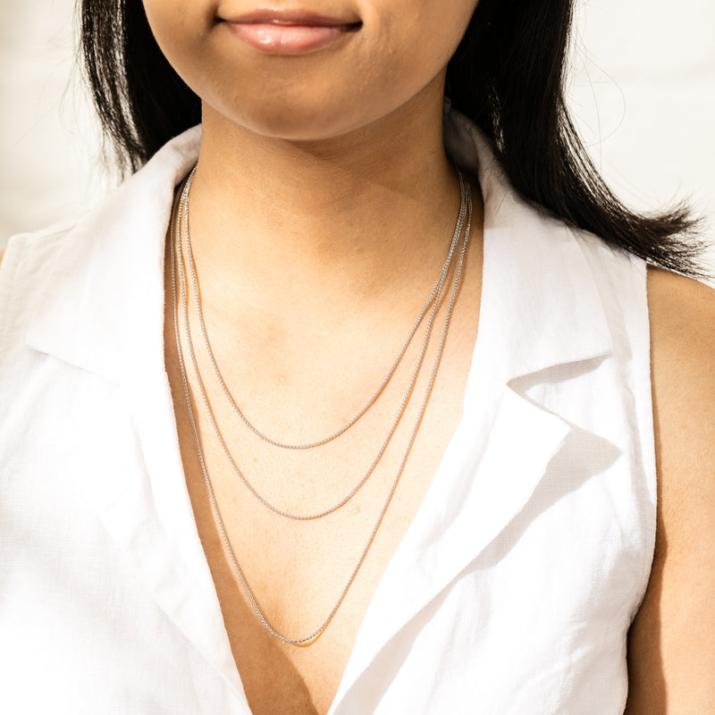 Platinum Wheat Chain Necklace-Necklace-Walker & Hall