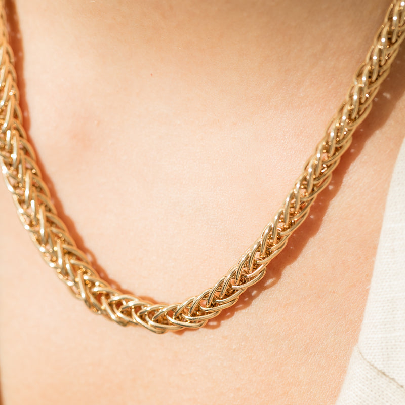 9ct Yellow Gold Double Curb Link Celtic Weave Necklace-Necklace-Walker & Hall